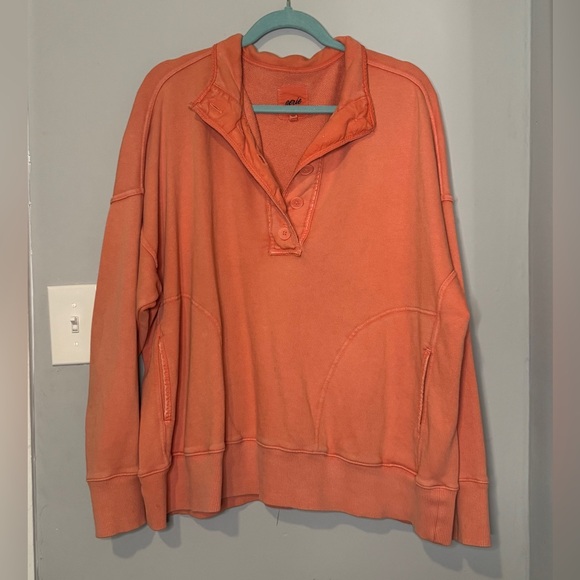 Aerie The Good Times Oversized Henley Sweatshirt - Coral - Picture 2 of 9